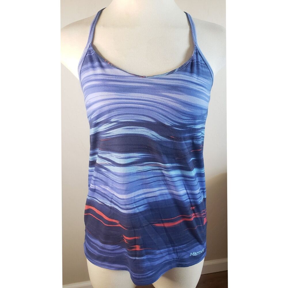 Marmot Racerback Tank Top Solstice Blue Pattern Built In Bra Sz M Workout Hiking
